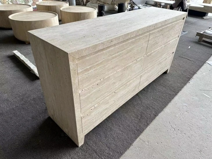 Travertine Side Table Console Table 6 Drawers Dresser